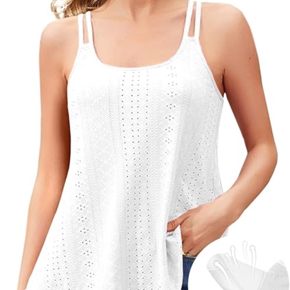 V FOR CITY Women's Eyelet Double Spaghetti Strap Adjustable Shelf Cami - Mint Gr - Picture 7 of 10